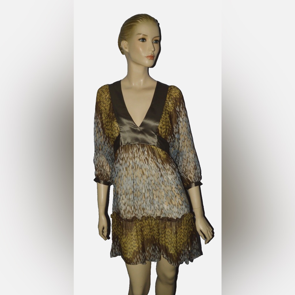 Development Erica Davies New $370 Nwt Sz 6 S Small 100% Silk Brown Layer Dress